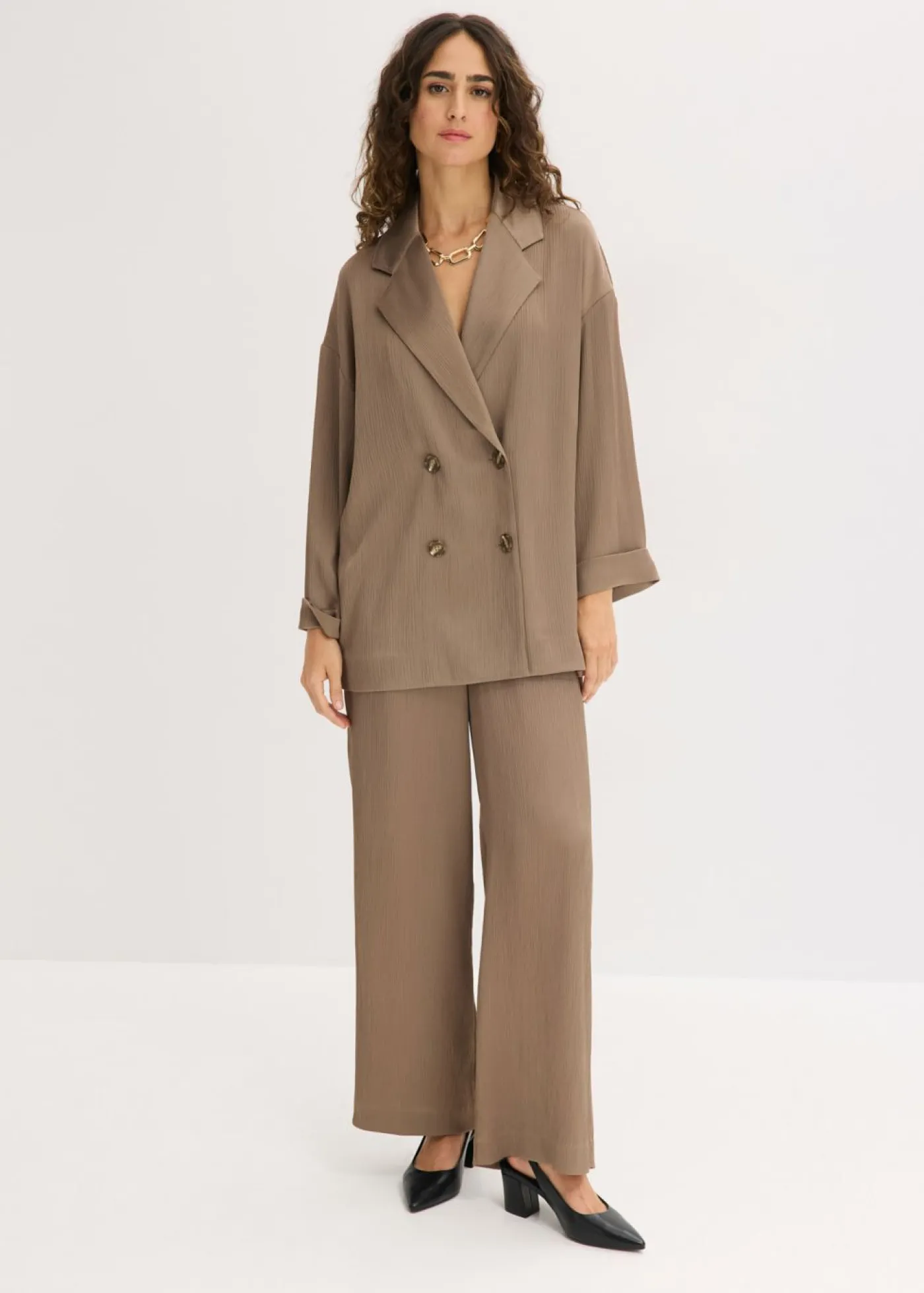 bonprix bonprix Blazers>Americana holgada con doble botonadura Marrón grisáceo