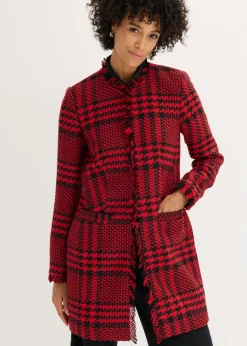 bonprix bonprix Blazers>Americana larga de bouclé rojo intenso-negro a cuadros