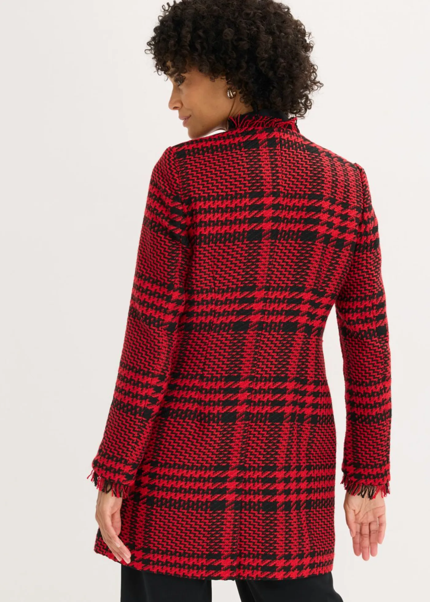 bonprix bonprix Blazers>Americana larga de bouclé rojo intenso-negro a cuadros