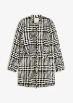 bonprix bonprix Blazers>Americana larga de bouclé Negro-blanco lana a cuadros