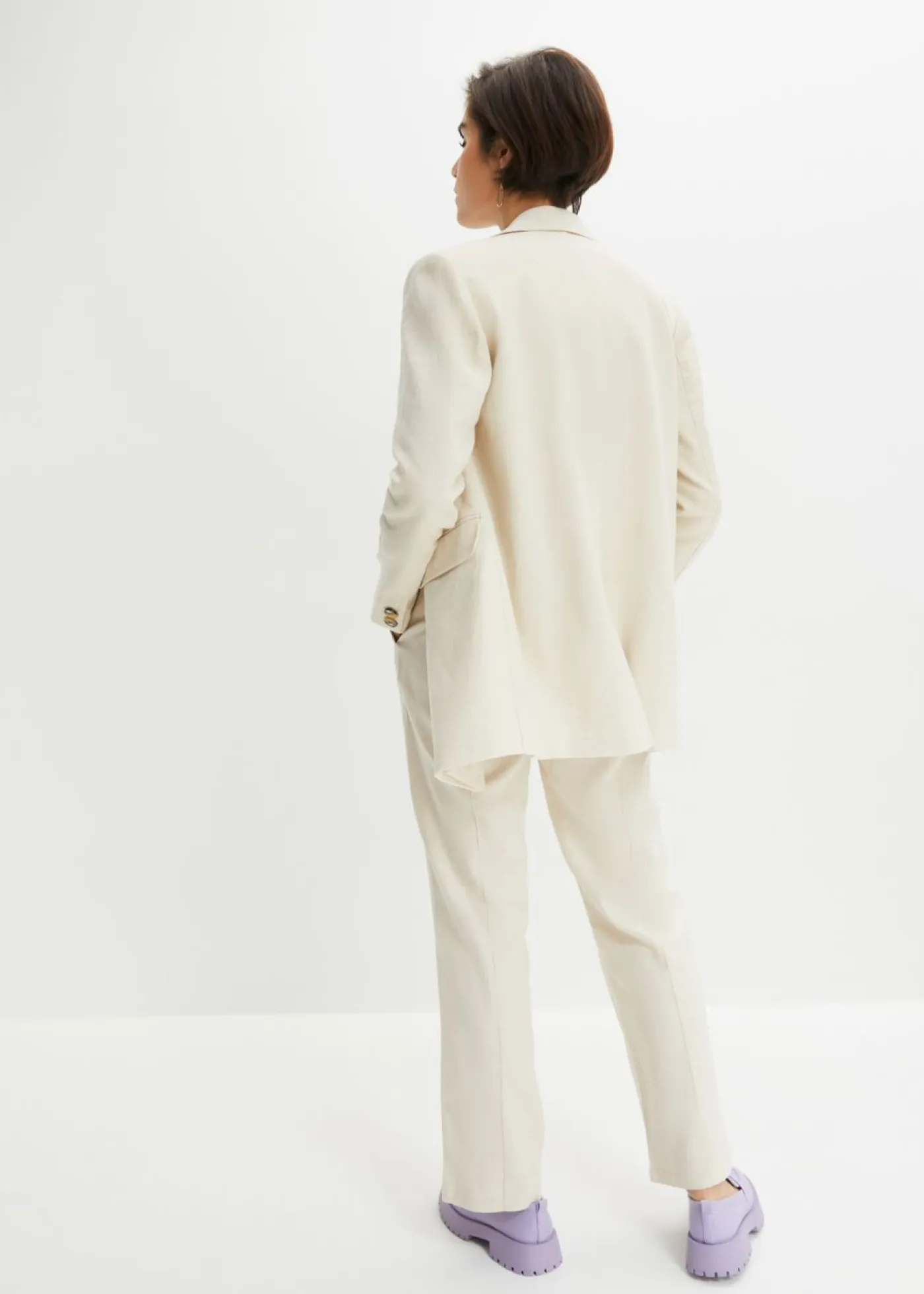 bonprix bonprix Blazers>Americana larga de mezcla de lino y viscosa gris guijarro