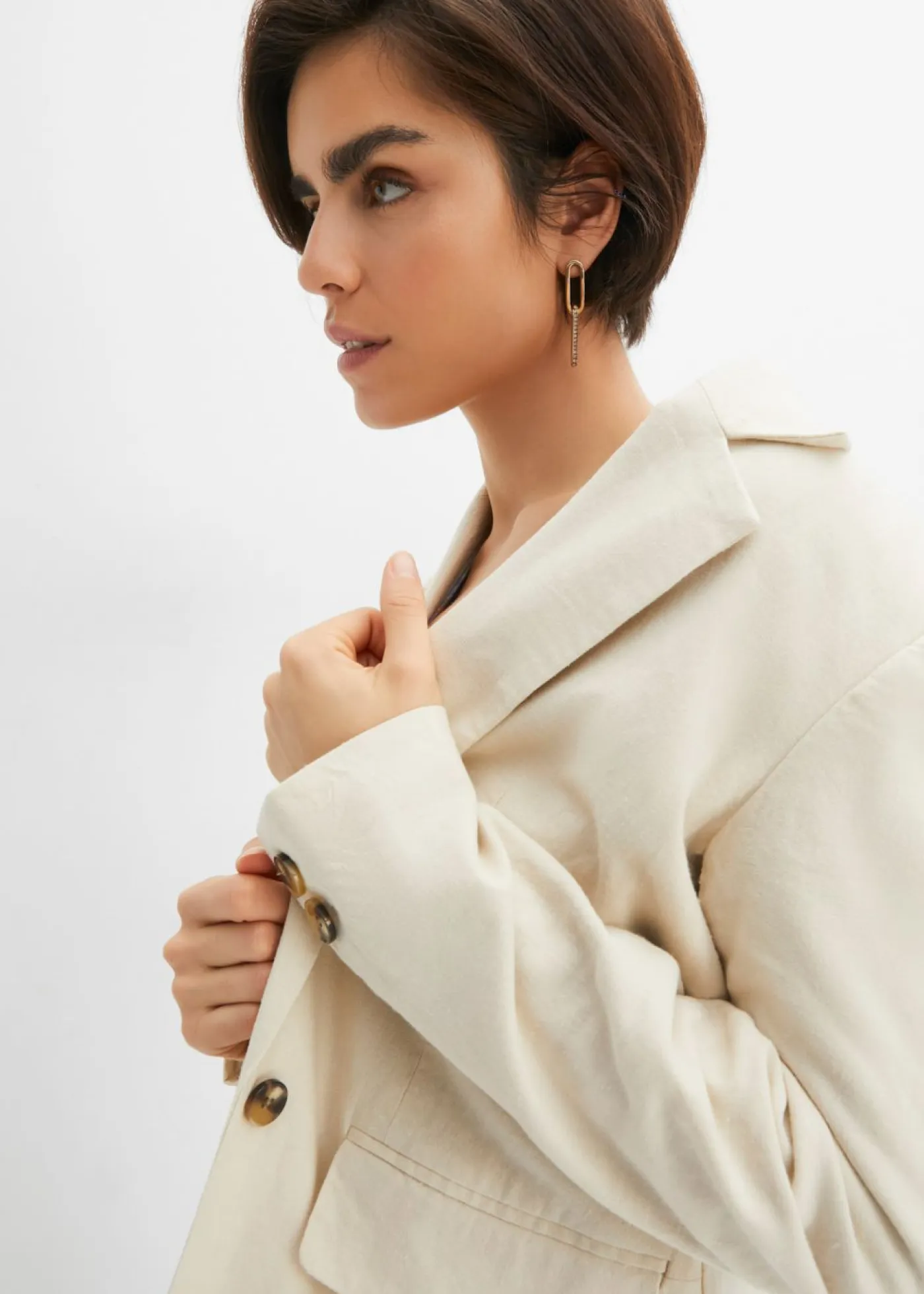 bonprix bonprix Blazers>Americana larga de mezcla de lino y viscosa gris guijarro