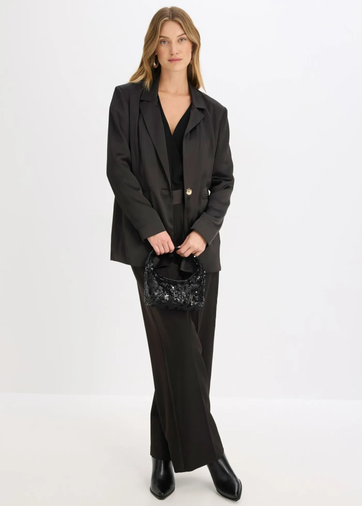 bonprix bonprix Blazers>Americana oversize de satén Negro