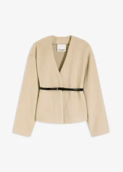 Mujer bonprix bonprix Americana oversized con cinturón en efecto lana, sin forro