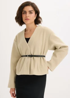 Mujer bonprix bonprix Americana oversized con cinturón en efecto lana, sin forro