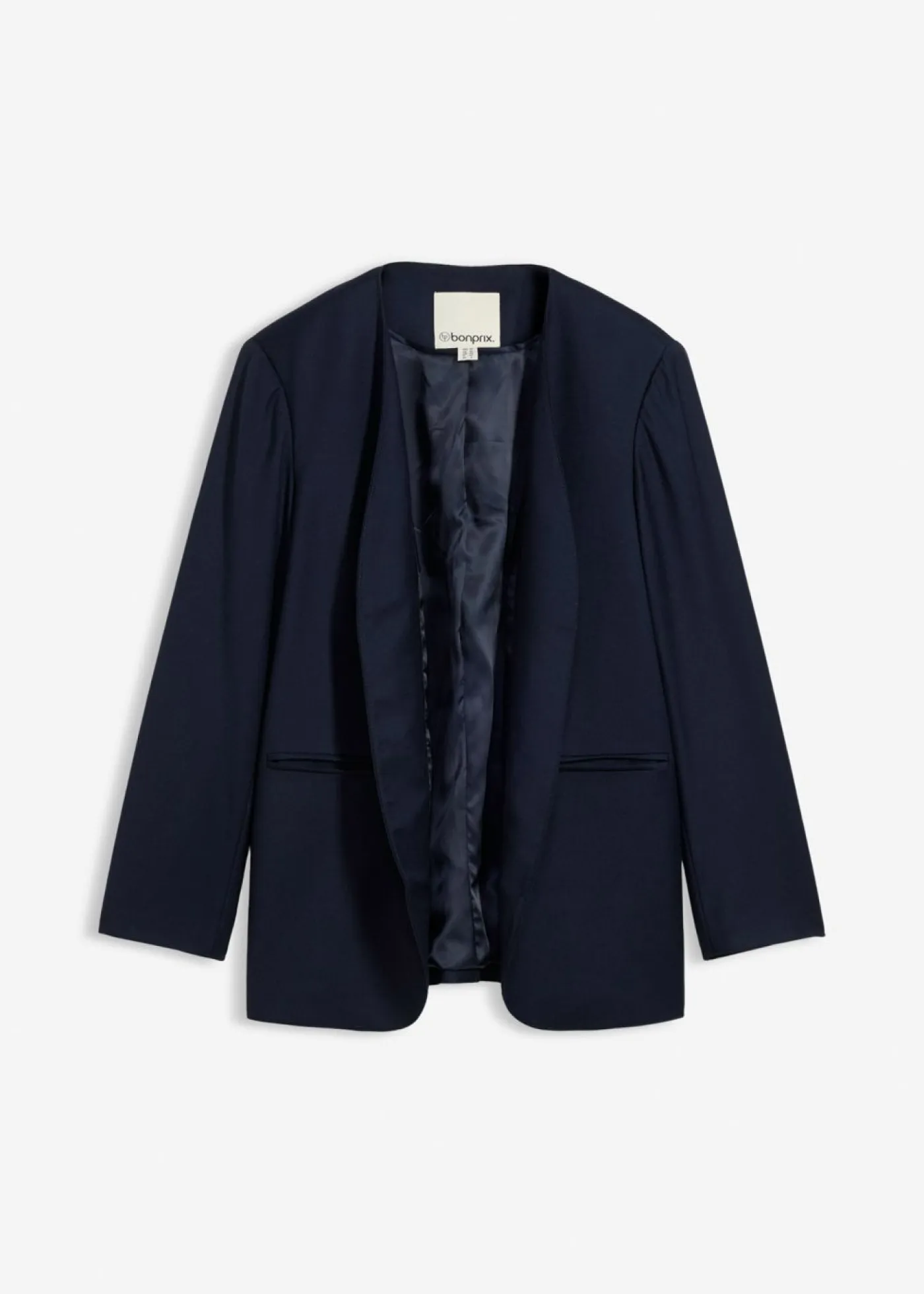 bonprix bonprix Premium|Blazers>Americana sin cuello de suave mezcla de lana Azul marino