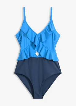 bonprix bonprix Ropa Para Ir A La Playa|Novedades>Bañador con abertura y volantes Azul acero/azul marino