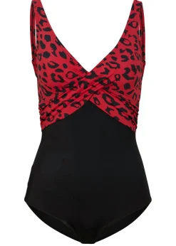 bonprix bonprix Novedades|Bañadores>Bañador con diseño cruzado Rojo-negro con estampado de leopardo