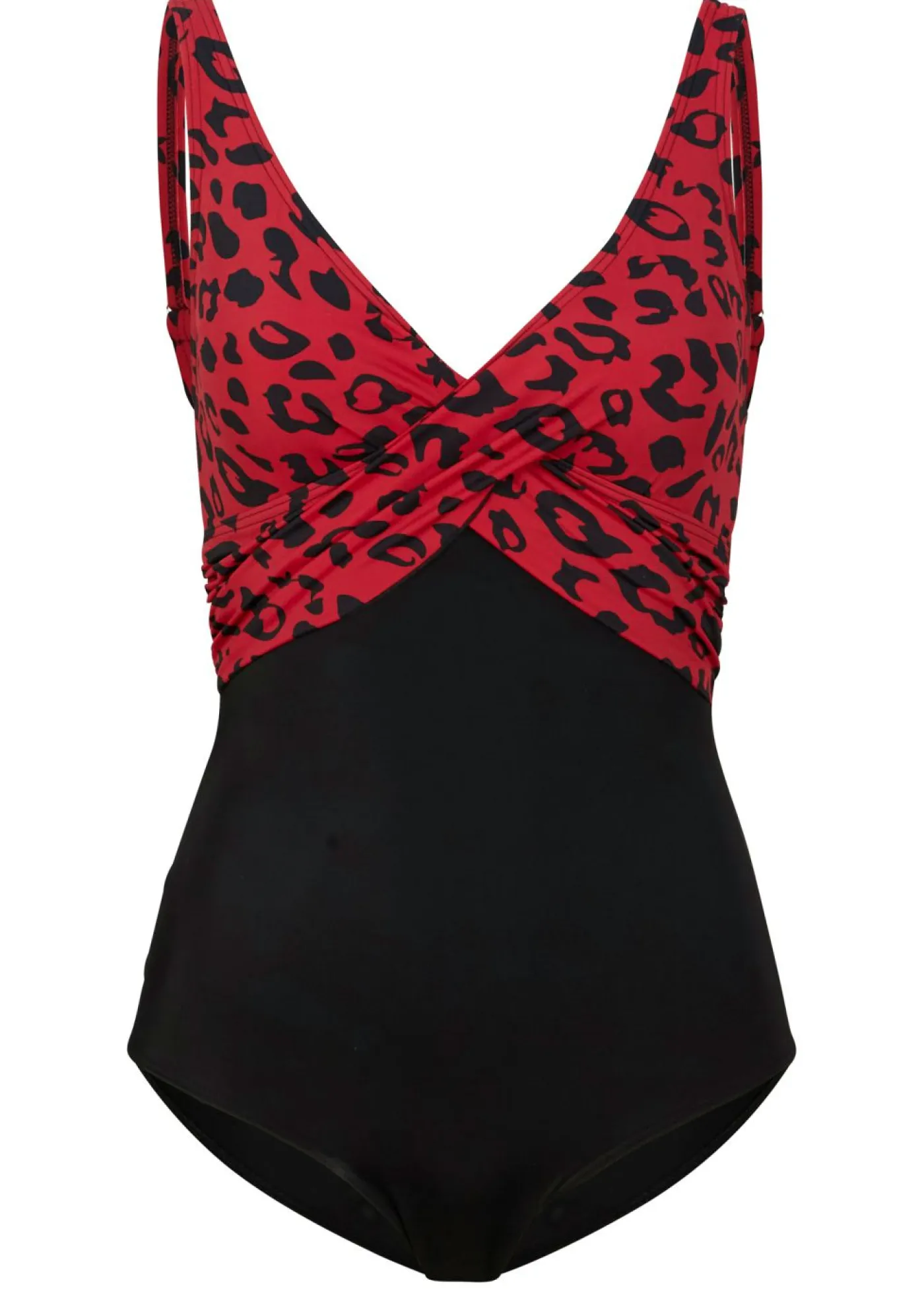 bonprix bonprix Novedades|Bañadores>Bañador con diseño cruzado Rojo-negro con estampado de leopardo