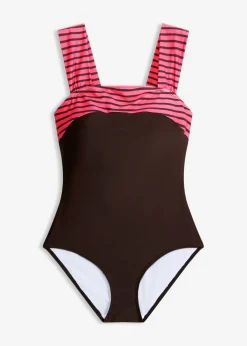 bonprix bonprix Vestidos Moldeadores|Bañadores>Bañador con efecto moldeador medio y tirantes anchos Negro-marrón/baya de rayas