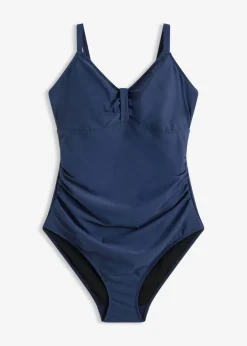 bonprix bonprix Vestidos Moldeadores|Bañadores>Bañador con efecto moldeador medio y fruncido Azul marino