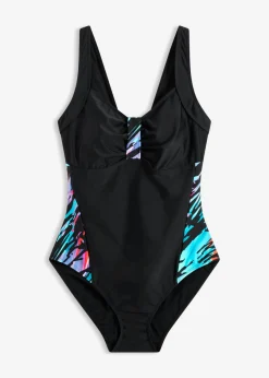 Mujer bonprix bonprix Bañador con efecto moldeador medio e insertos estampados