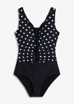bonprix bonprix Vestidos Moldeadores|Bañadores>Bañador con efecto moldeador medio y fruncido negro - blanco topos