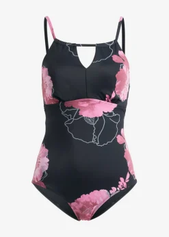 Mujer bonprix bonprix Bañador con efecto moldeador medio y abertura en el escote