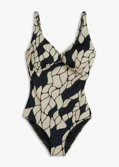 bonprix bonprix Vestidos Moldeadores|Bañadores>Bañador con efecto moldeador medio y escote en V Negro-beige