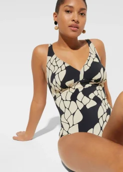 bonprix bonprix Vestidos Moldeadores|Bañadores>Bañador con efecto moldeador medio y escote en V Negro-beige
