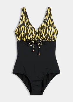 bonprix bonprix Vestidos Moldeadores|Bañadores>Bañador con efecto moldeador medio y tirantes anchos Negro-amarillo