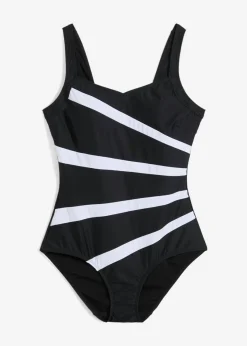 bonprix bonprix Ropa De Baño Deportiva|Vestidos Moldeadores>Bañador con gran efecto moldeador e insertos Negro-blanco con rayas