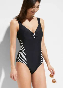 bonprix bonprix Bañadores>Bañador con inserción lateral Negro-blanco con estampado de cebra