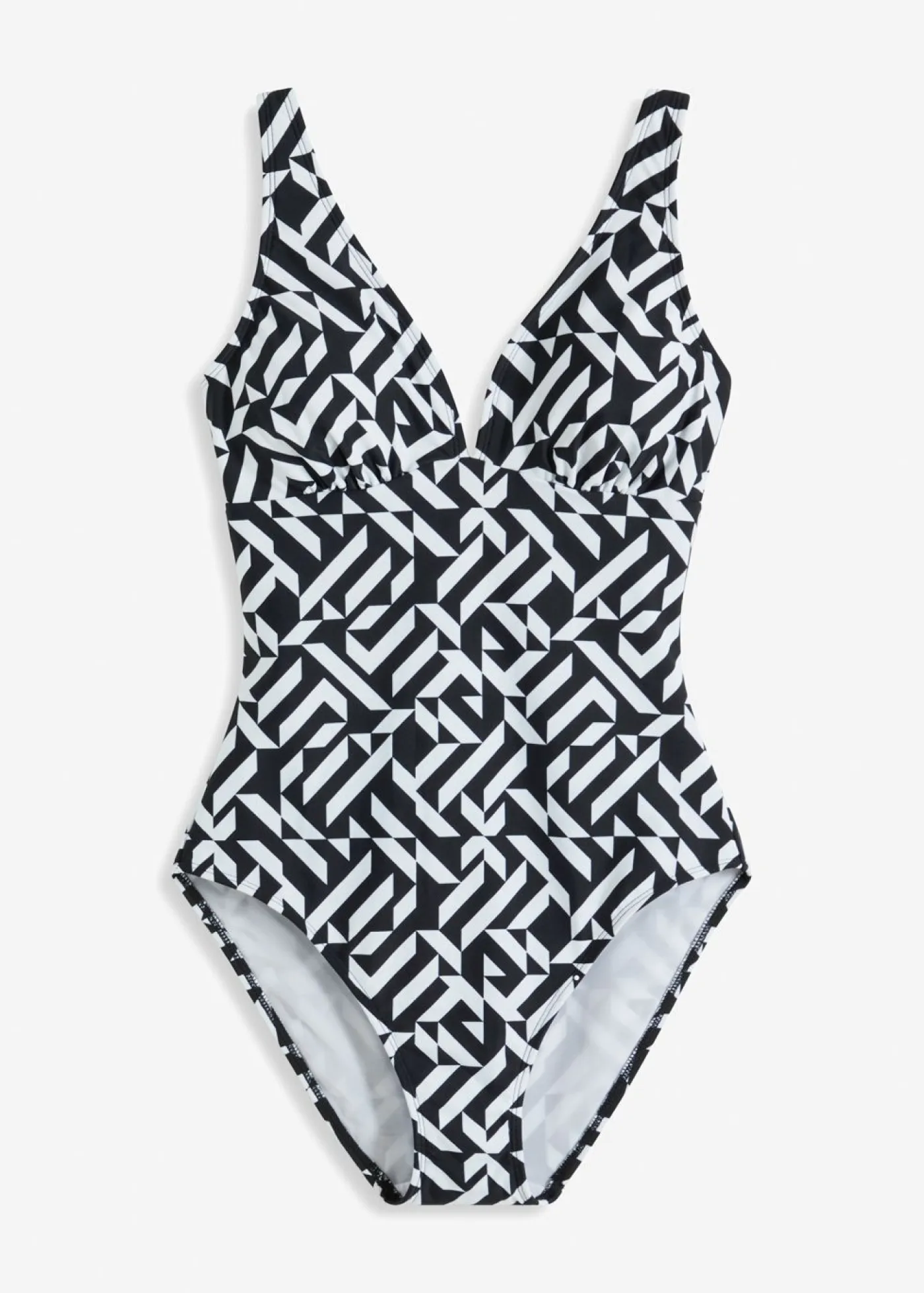 bonprix bonprix Vestidos Moldeadores|Bañadores>Bañador con ligero efecto moldeador y escote en V Negro-blanco