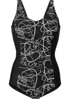 bonprix bonprix Vestidos Moldeadores|Bañadores>Bañador con ligero efecto moldeador y escote en V Negro-gris-blanco