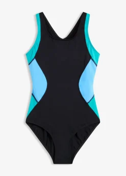 bonprix bonprix Ropa De Baño Deportiva|Bañadores>Bañador deportivo de material de secado rápido con espalda nadadora Negro/azul brillante