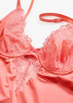 Mujer bonprix bonprix Babydoll de tejido brillante con bordado floral brillante