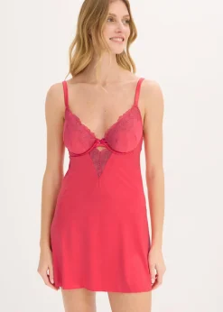 Mujer bonprix bonprix Babydoll de tejido brillante con bordado floral brillante