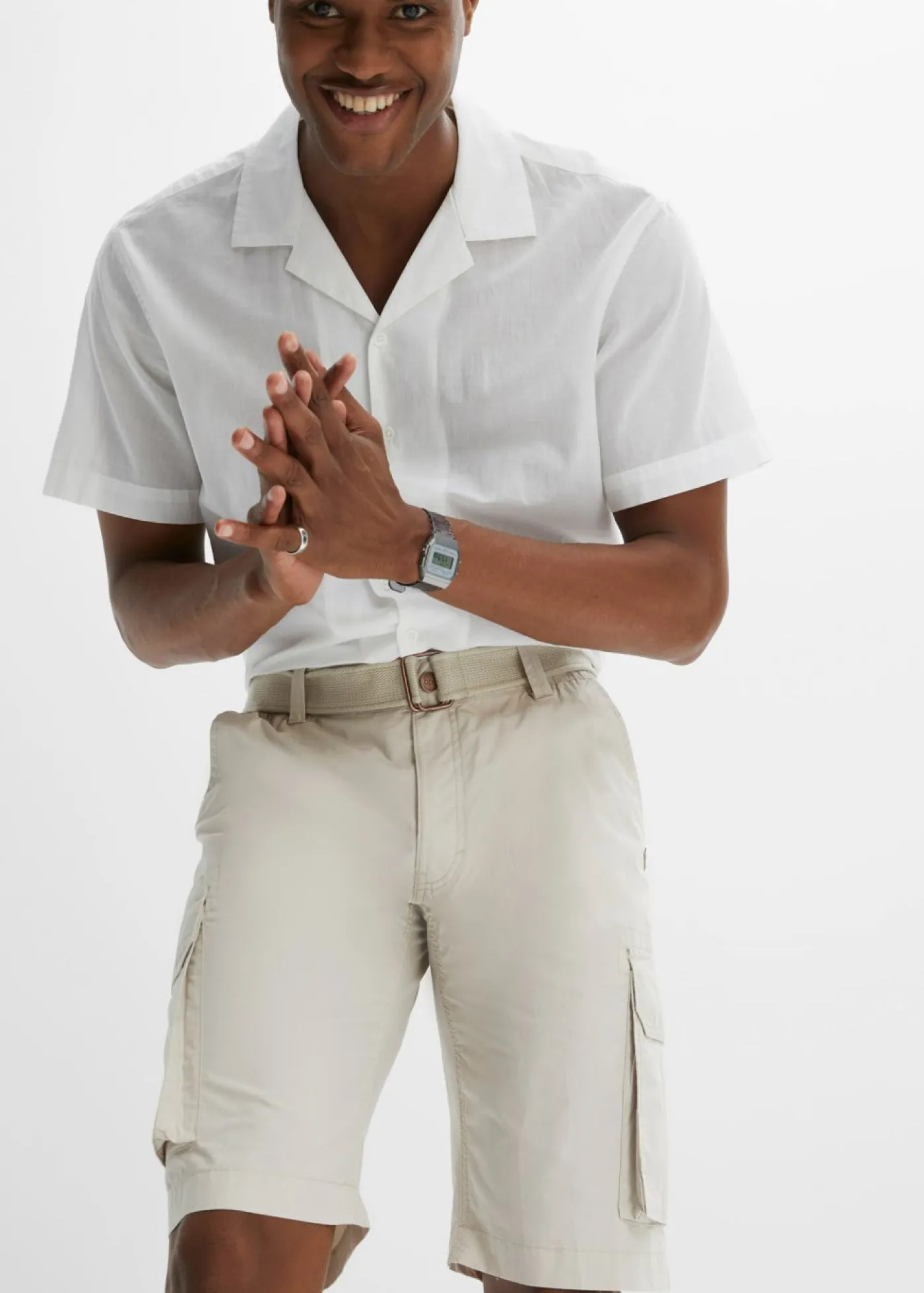 Hombre bonprix bonprix Bermuda cargo con cintura y cinturón cómodos, regular fit