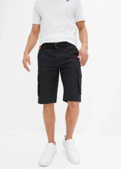 bonprix bonprix Shorts|Pantalones>Bermuda cargo con cintura y cinturón cómodos, regular fit Negro