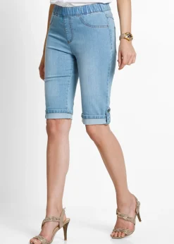 bonprix bonprix Shorts|Vaqueros>Bermuda vaquera con cinturilla elástica azul blanqueado