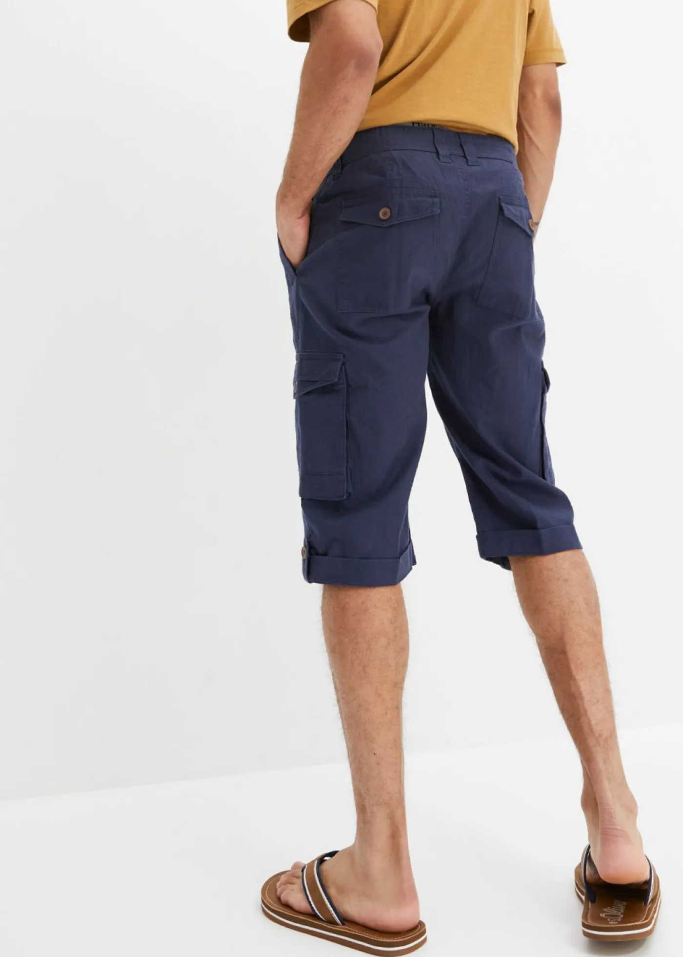 Hombre bonprix bonprix Bermudas cargo largas, regular fit, de mezcla de lino ligera
