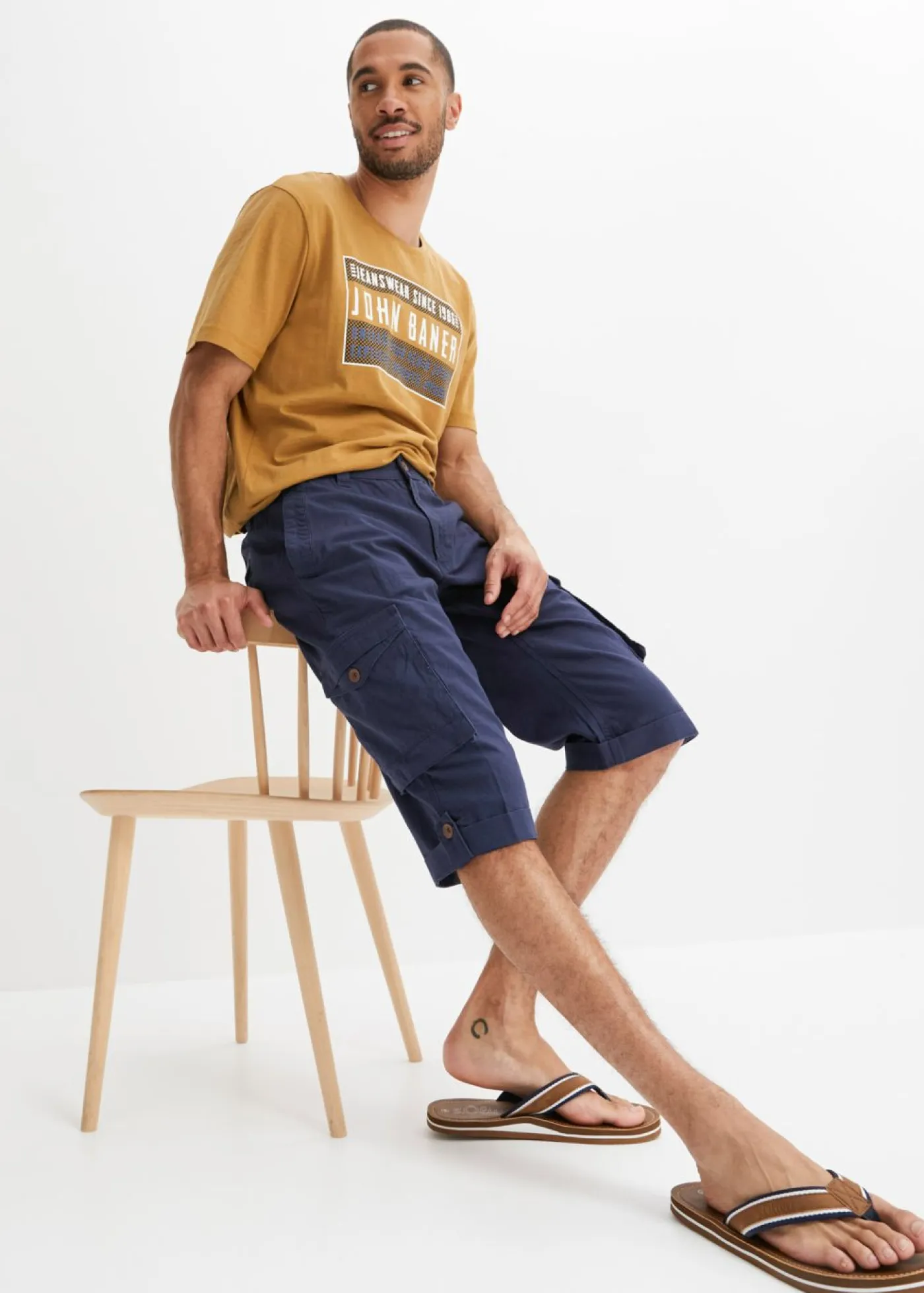 Hombre bonprix bonprix Bermudas cargo largas, regular fit, de mezcla de lino ligera