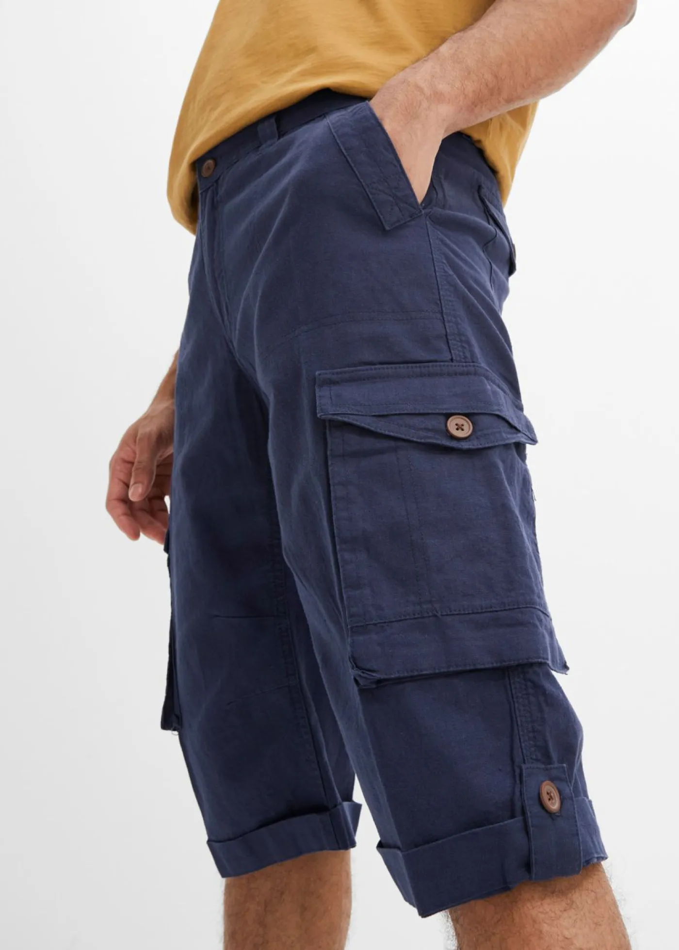 Hombre bonprix bonprix Bermudas cargo largas, regular fit, de mezcla de lino ligera