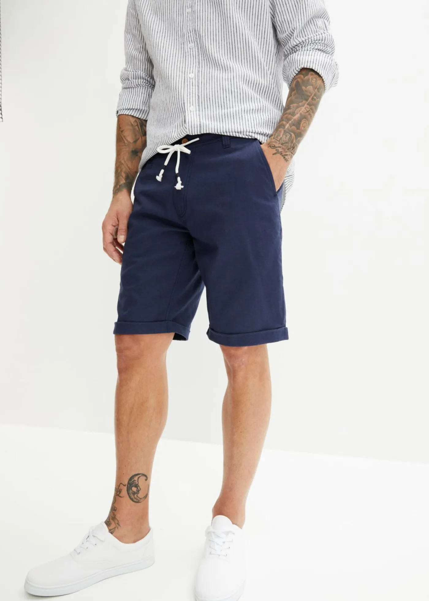 bonprix bonprix Shorts|Pantalones>Bermudas con lino y corte regular Azul marino
