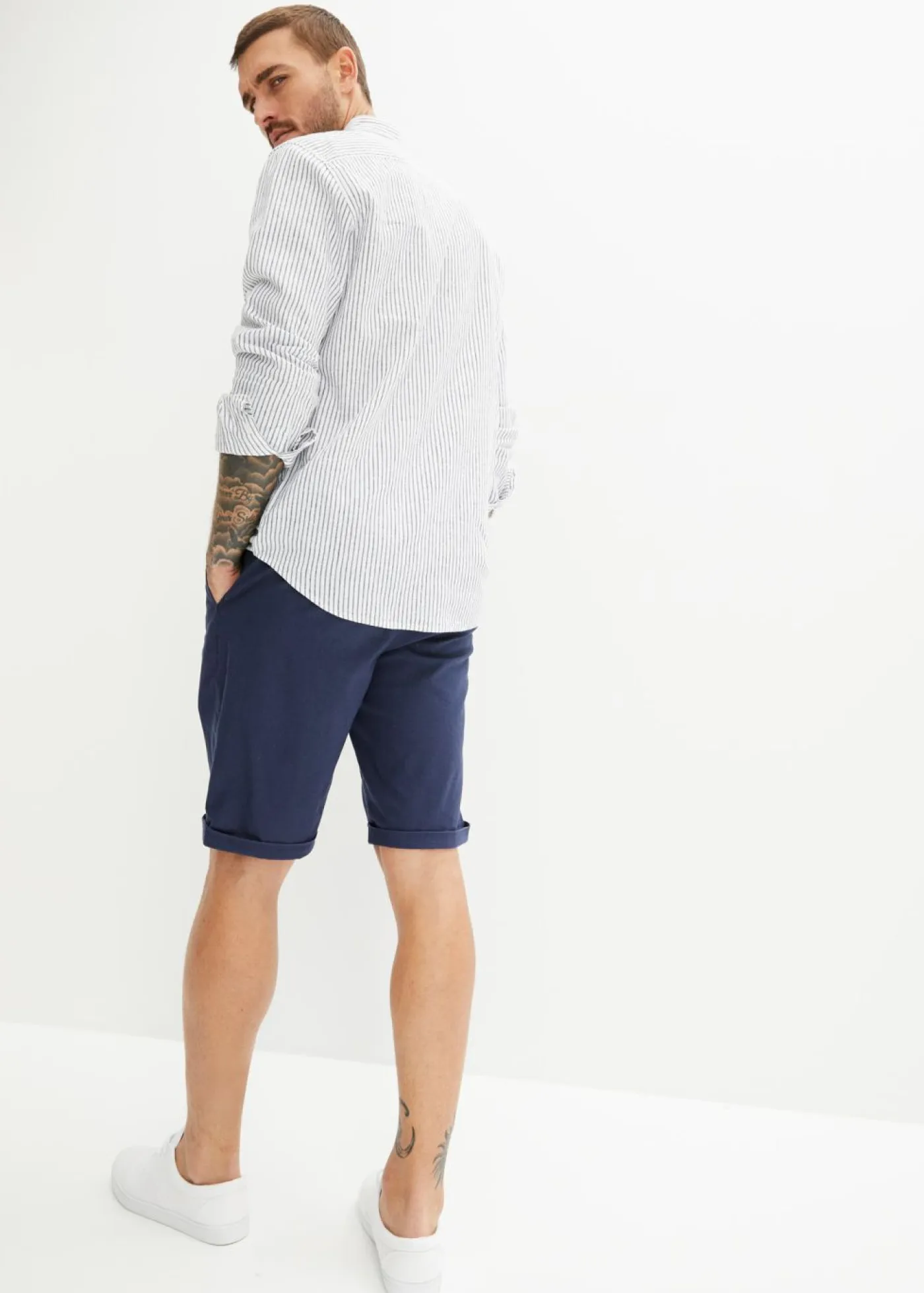 bonprix bonprix Shorts|Pantalones>Bermudas con lino y corte regular Azul marino