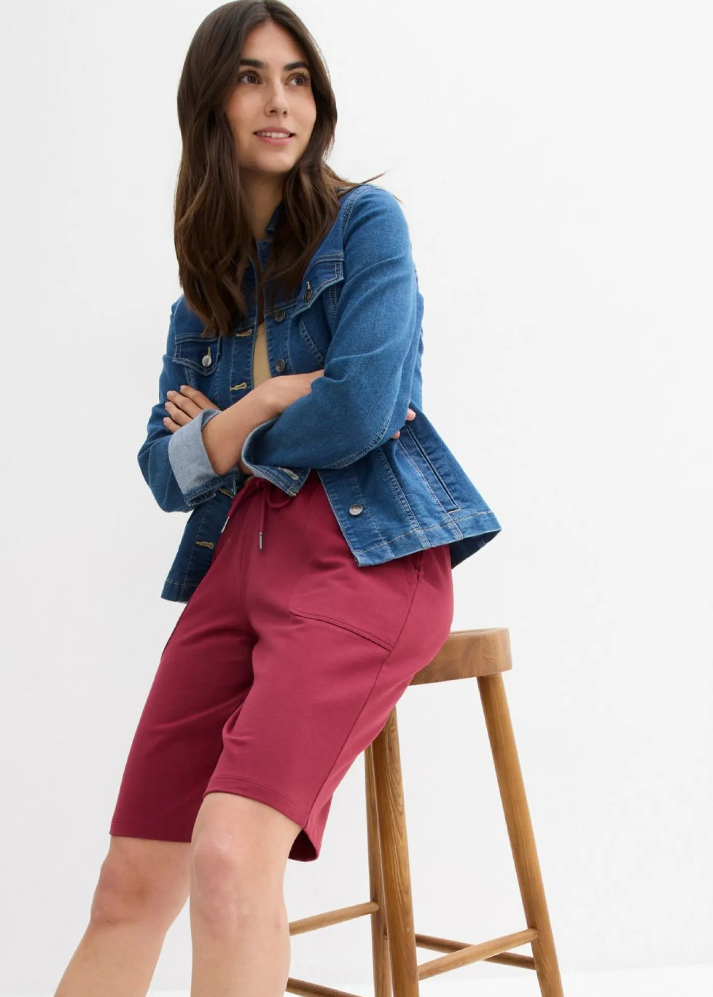 bonprix bonprix Shorts|Básicos>Bermudas de chándal de algodón puro Rojo azalea