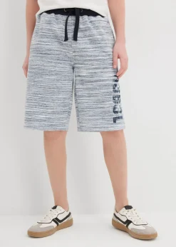 bonprix bonprix Ropa 9 A 16 Años·Shorts>Bermudas de chándal de suave mezcla de algodón Azul-blanco lana jaspeado