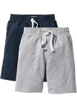 bonprix bonprix Ropa 9 A 16 Años·Shorts|Ropa 9 A 16 Años·Packs De Ropa>Bermudas de chándal de suave mezcla de algodón (2 unidades) Gris claro jaspeado-azul marino