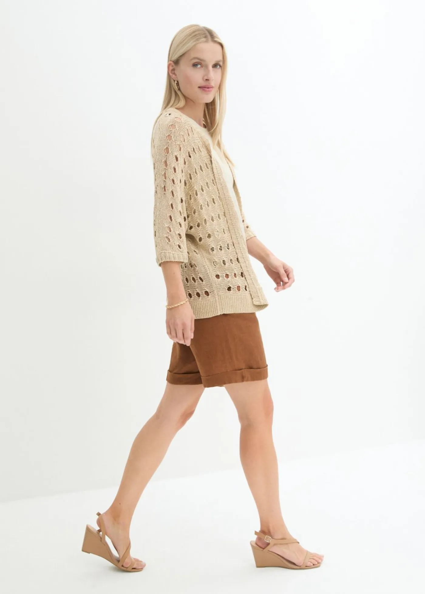 bonprix bonprix Premium|Shorts>Bermudas de lino puro Marrón coñac