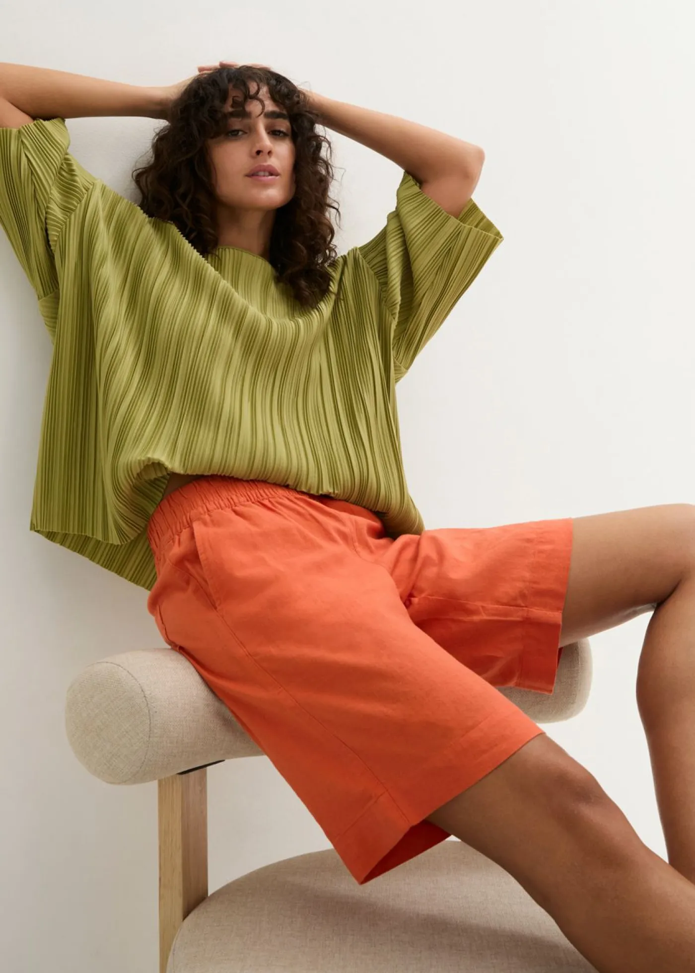 bonprix bonprix Shorts|Pantalones>Bermudas de mezcla de lino y viscosa Naranja cobrizo