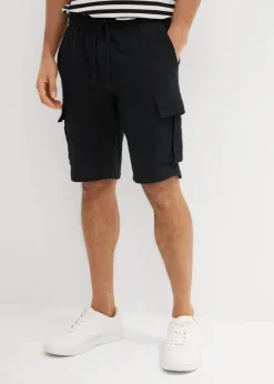 bonprix bonprix Shorts|Pantalones>Bermudas de muselina ligera con corte regular Negro