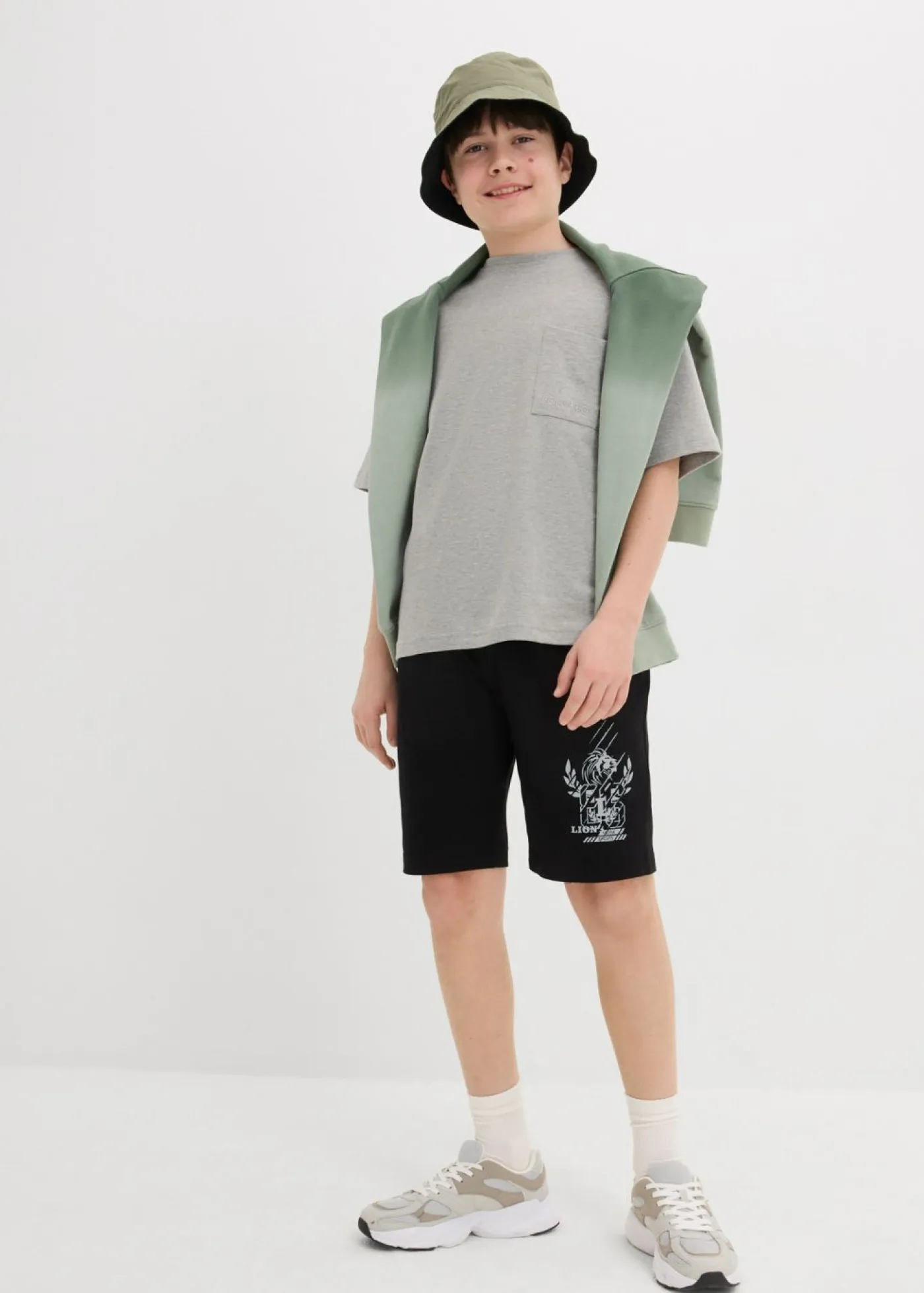 bonprix bonprix Ropa 9 A 16 Años·Shorts|Ropa 9 A 16 Años·Packs De Ropa>Bermudas de punto (2 unidades) con algodón orgánico Negro+gris claro jaspeado