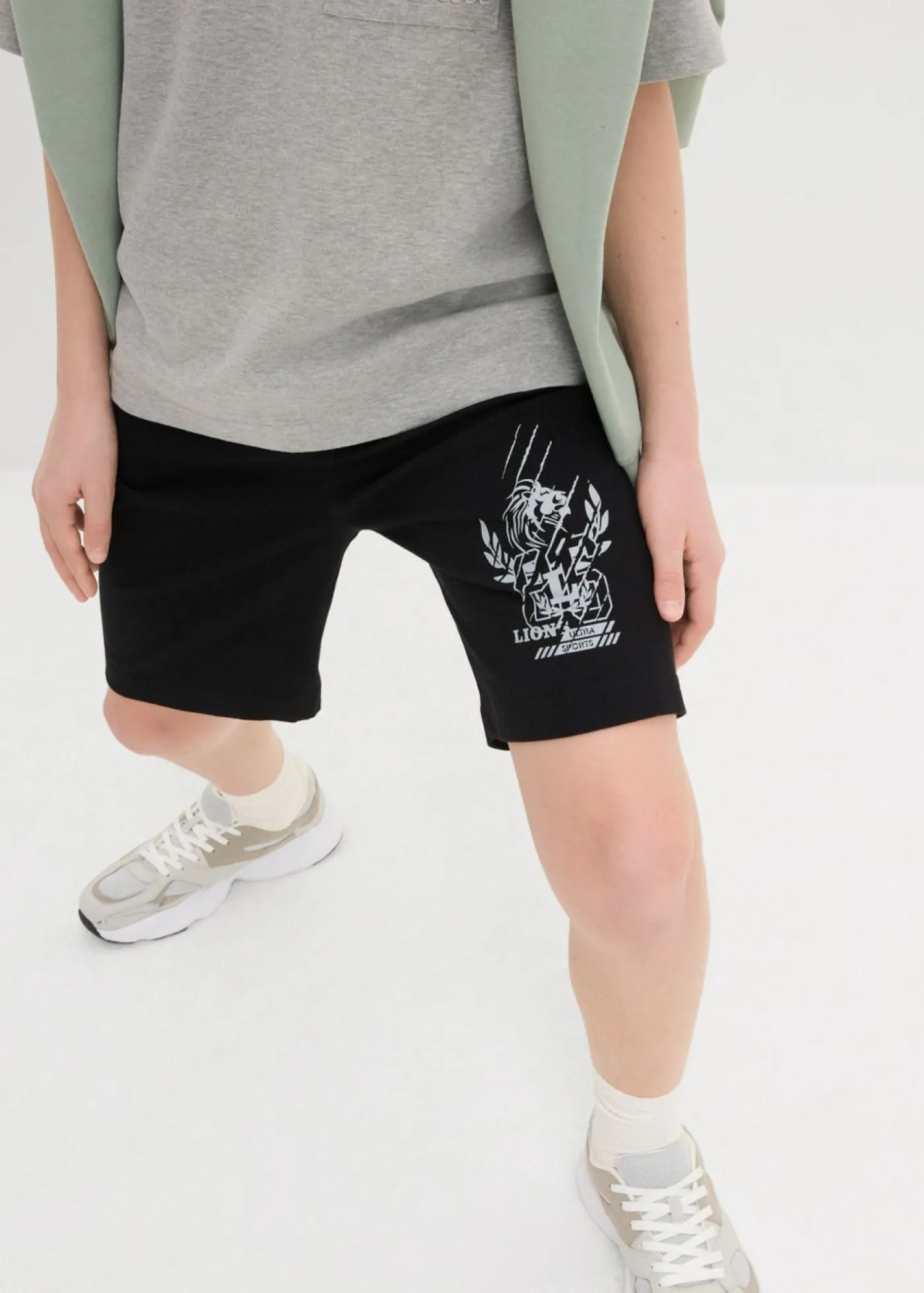 bonprix bonprix Ropa 9 A 16 Años·Shorts|Ropa 9 A 16 Años·Packs De Ropa>Bermudas de punto (2 unidades) con algodón orgánico Negro+gris claro jaspeado