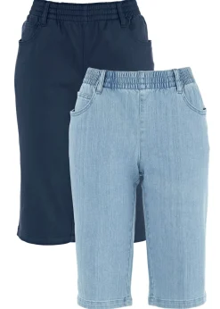 bonprix bonprix Shorts>Bermudas elásticas (2 unidades) azul marino+denim claro