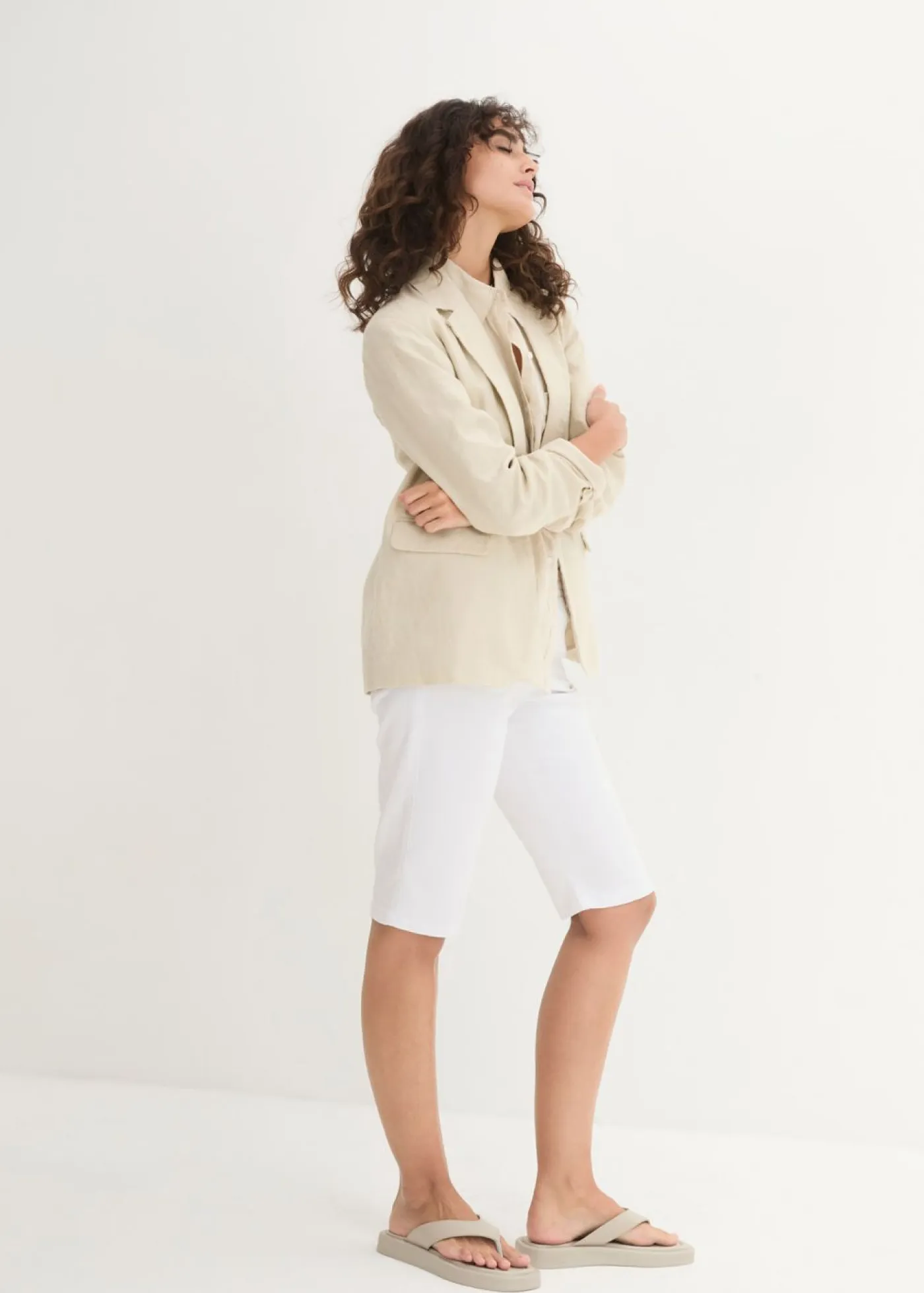 bonprix bonprix Shorts>Bermudas elásticas (2 unidades) Blanco + azul blanqueado