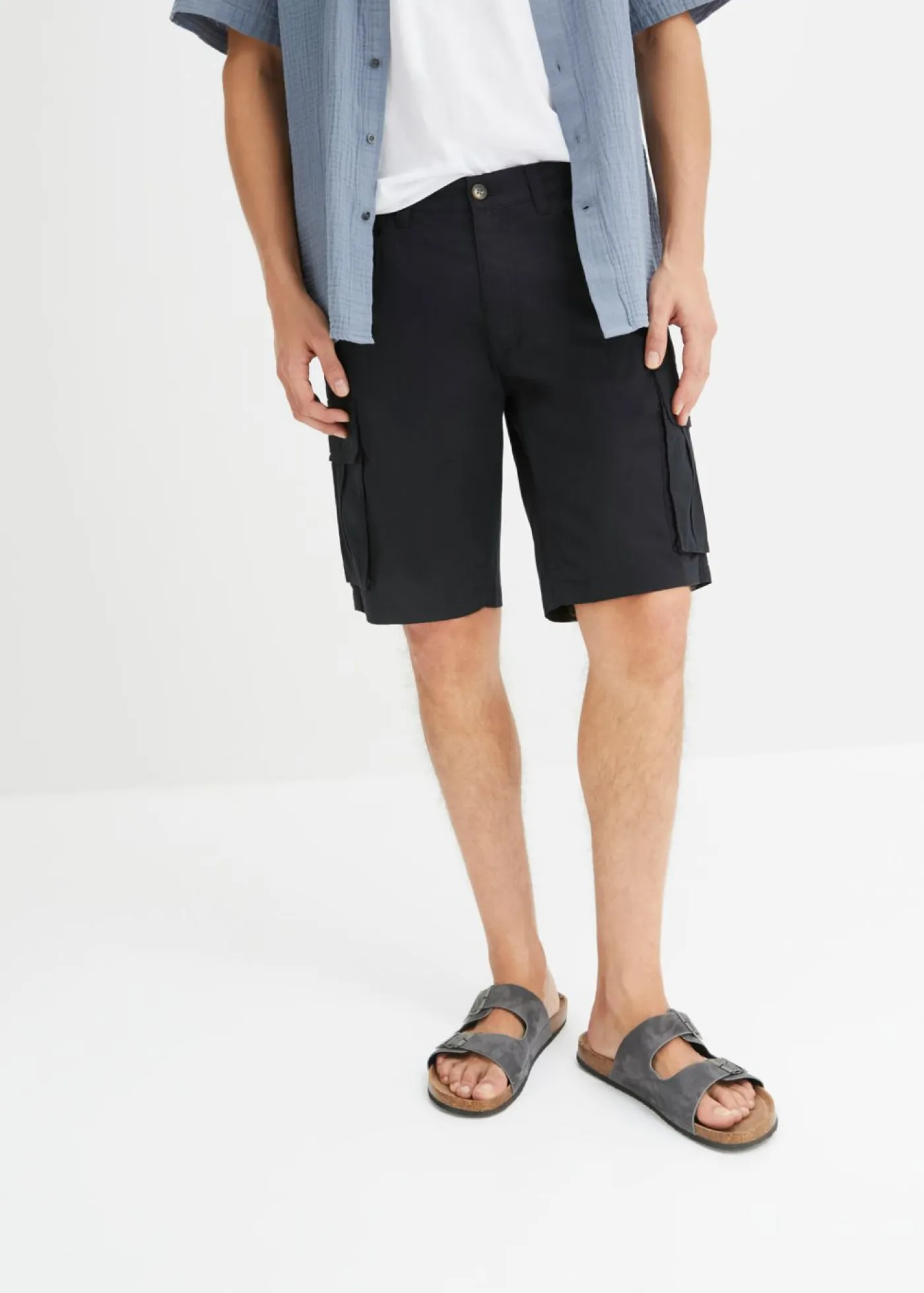 bonprix bonprix Shorts|Pantalones>Bermudas elásticas tipo cargo con corte regular Negro