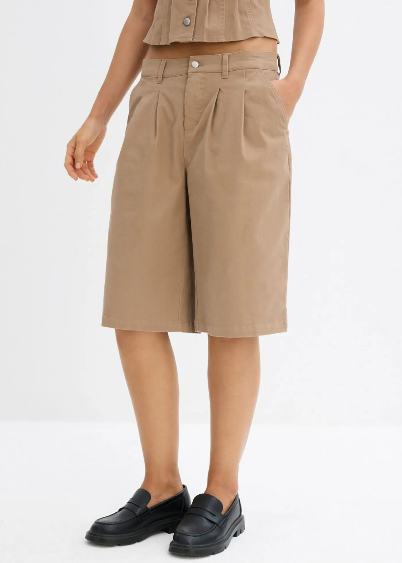 bonprix bonprix Conjuntos De Ropa|Shorts>Bermudas largas de mezcla de algodón elástico arcilla