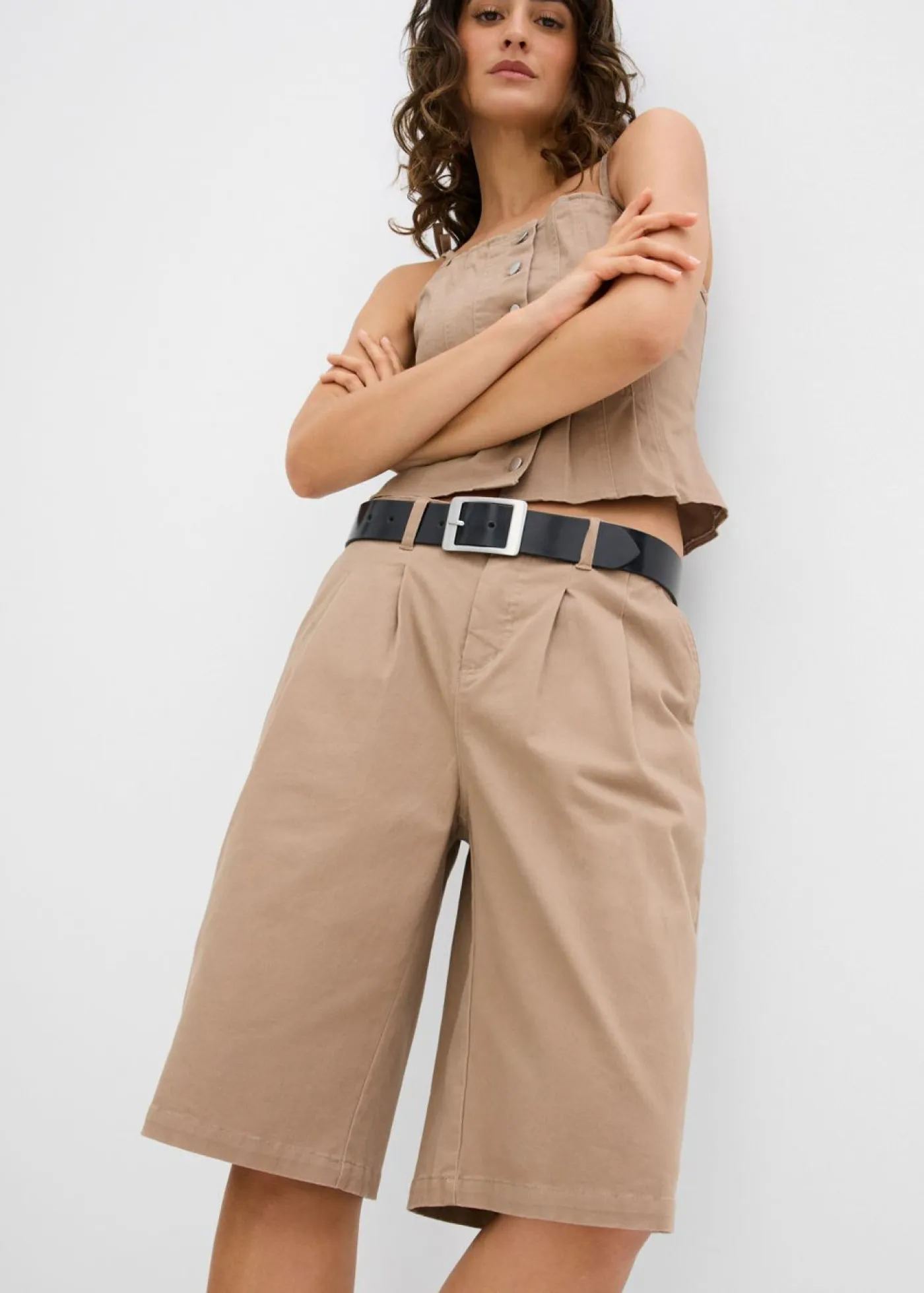 bonprix bonprix Conjuntos De Ropa|Shorts>Bermudas largas de mezcla de algodón elástico arcilla