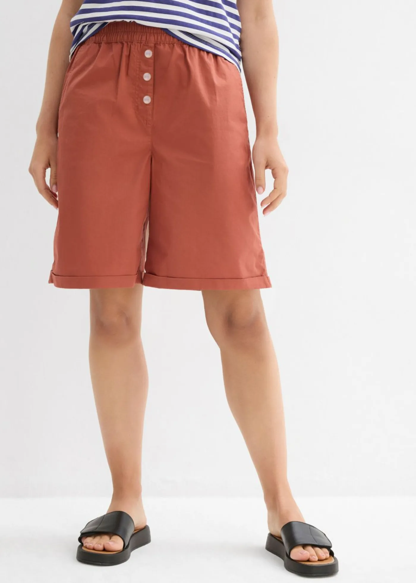 bonprix bonprix Shorts|Pantalones>Bermudas papertouch de mezcla de algodón Coñac
